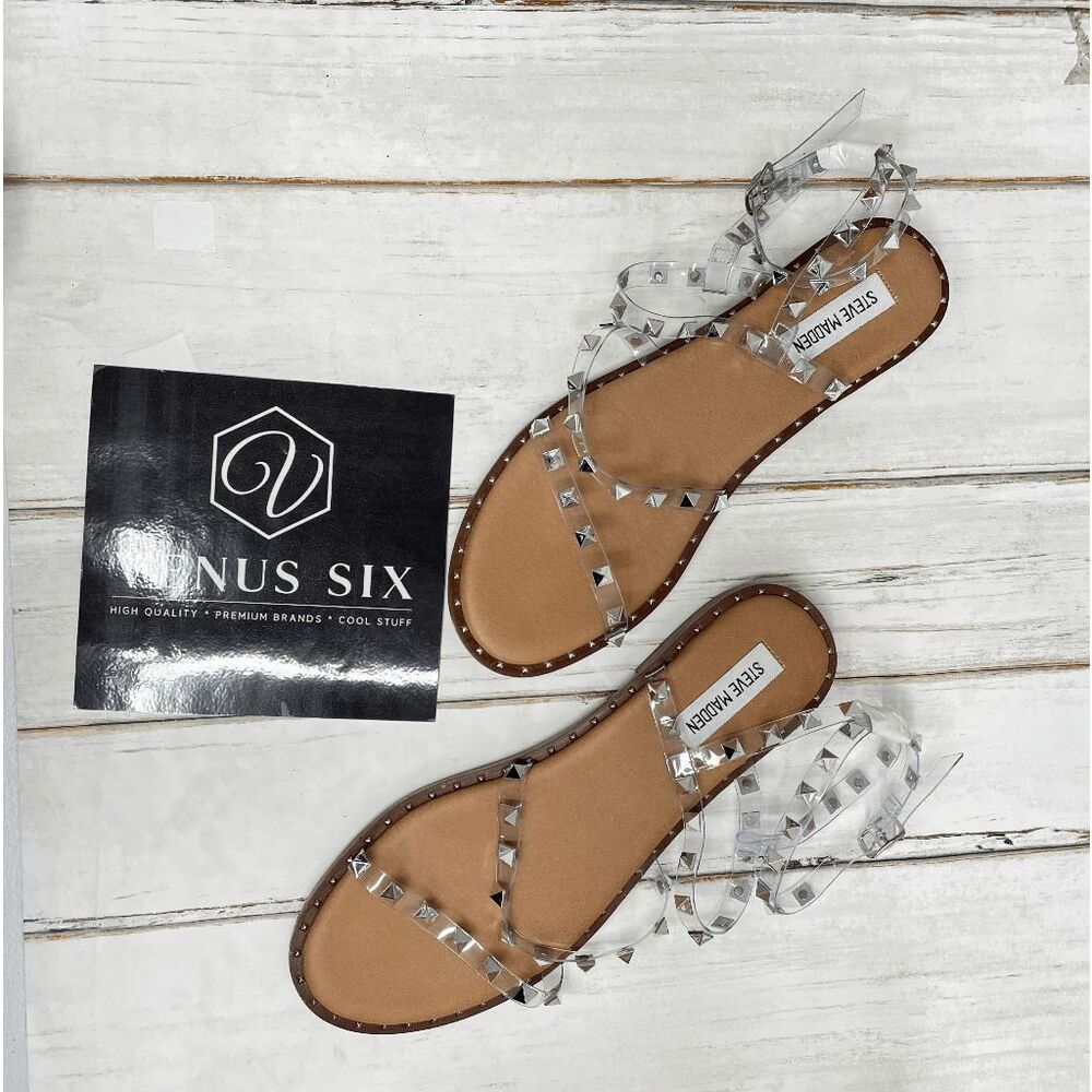 Steve Madden Women's Travel Rock Stud Flat Sandals - Clear 9.5